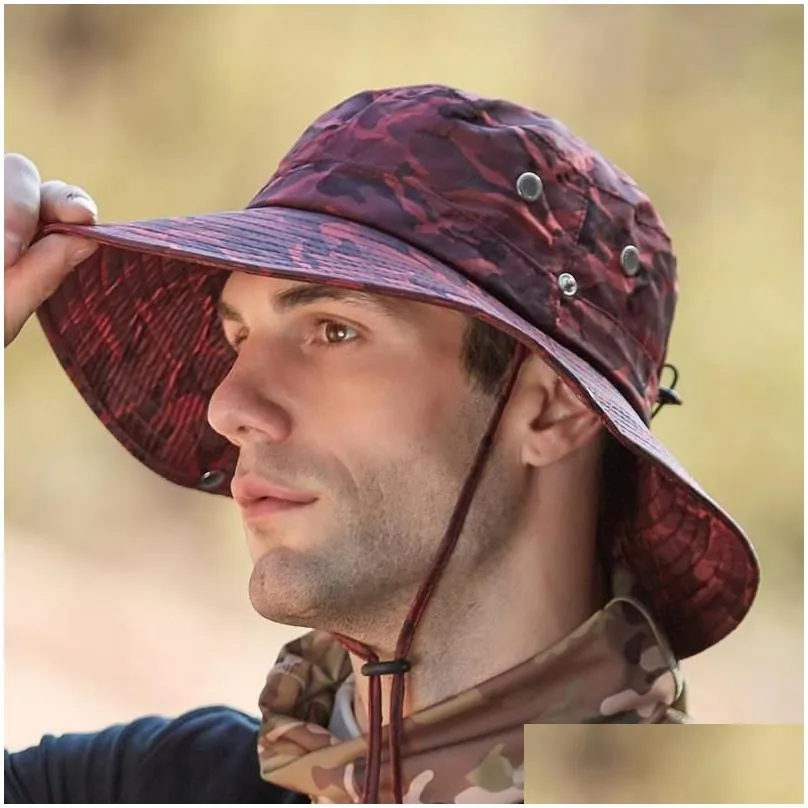 Outdoor Hats Fashion Bucket Hat Hiking Hunting St Cap Wide Brim Fisherman Waterproof Sun Uv Protection F Drop Delivery Sports Outdoors Dh7Hw