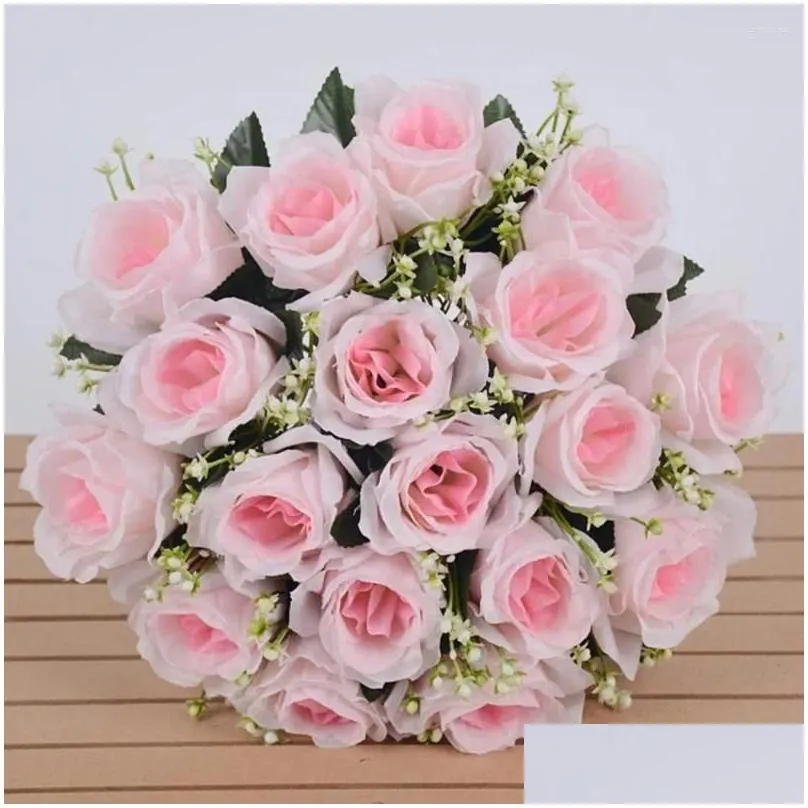 Decorative Flowers 18 Head Real Happy Flower High Quality Crystal Grass Bouquet Natural Simulated Rose Home