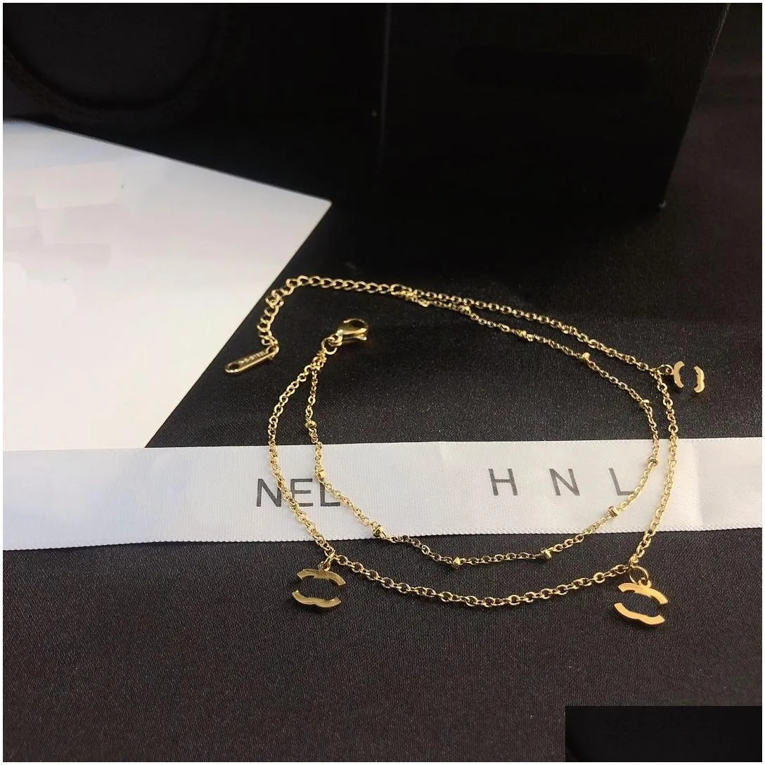women desinger anklets 18k gold plated summer stainless steel pendant chain leg jewelry fashion accessories gift