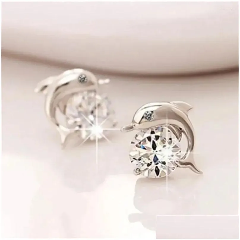 Stud Earrings Cute Romantic  Love For Women High Quality 925 Jewelry Stering Silver Round Cut Zircon Brinco Bijoux