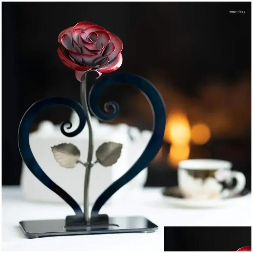Decorative Flowers Metal Rose Gift Wrought Iron Wedding Anniversary For Wife Living Room Bedroom Study