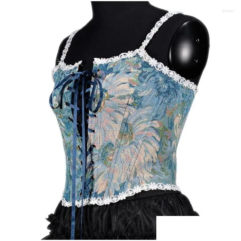 Women`s Tanks Spanish Autumn And Winter Clothing French Retro Oil Painting Jacquard Embroidered Strap Vest Fishbone Corset Flounce Tri