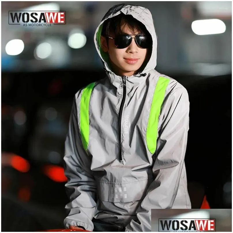 Motorcycle Apparel WOSAWE Full Reflective Jacket Men / Women Windbreaker Jackets Hooded Hip-hop Streetwear Night Zipper Coats Jacke