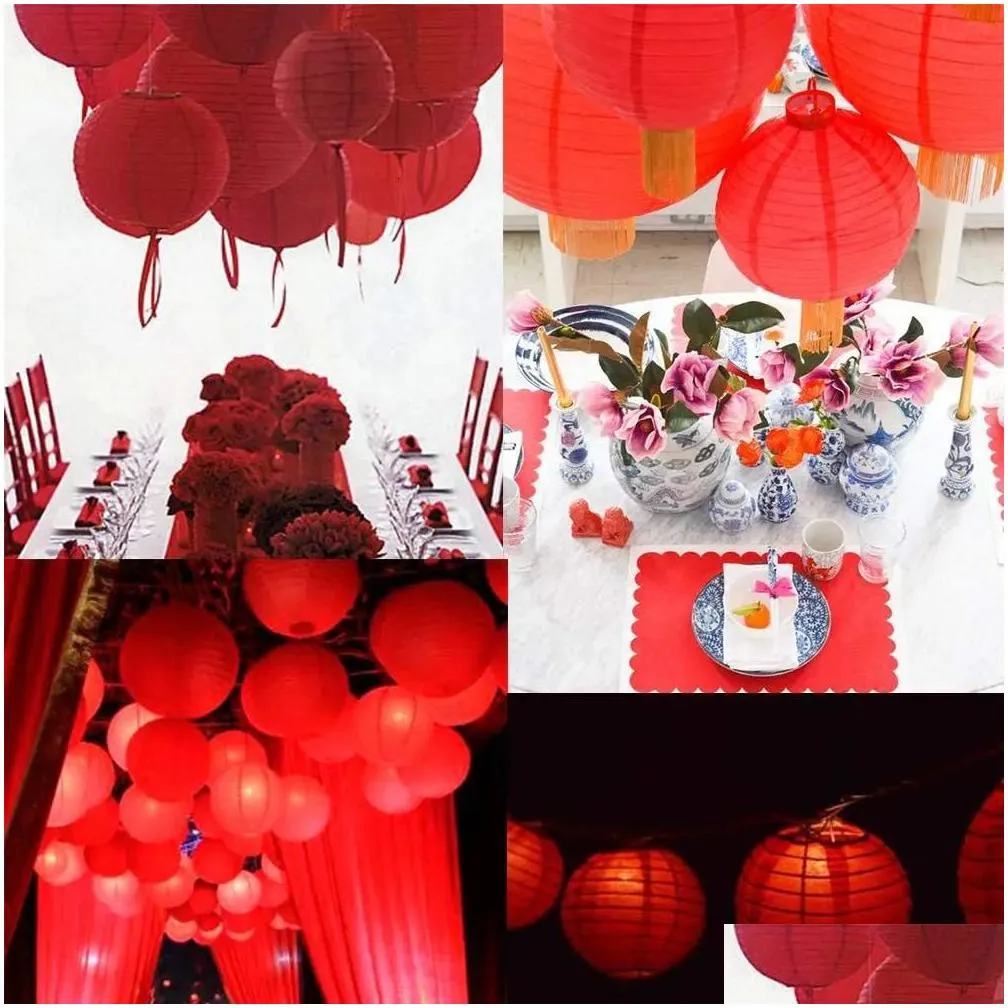 28 pcs 5 sizes chinese year decorative red paper lanterns japanese round lantern for spring festival wedding party decor 240127