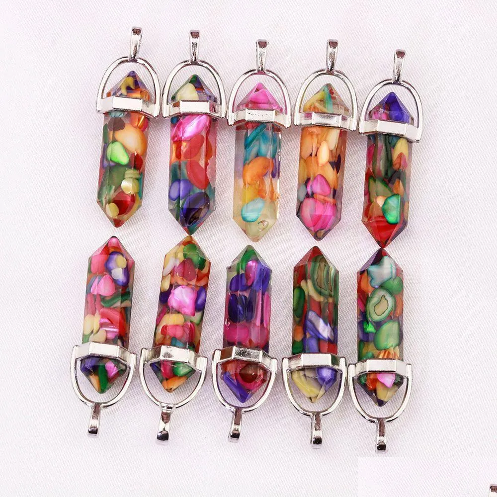 Resin Hexagonal Column Chakra Pendants Healing Crystal Charms For Necklace Jewelry Making