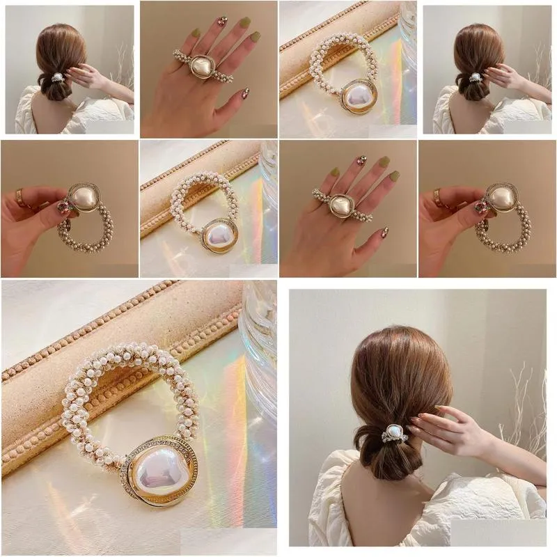 Other Fashion Accessories Heavy Industry Pearl Hair Ring Headrope Headwear Small Tie Horse Tail Rope Light Luxury Drop Delivery Otp71