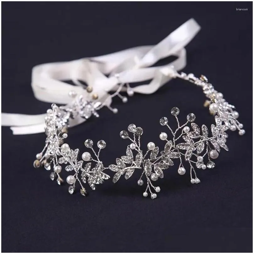 Hair Clips Wedding Headpiece Elegant Rhinestone Flower Headband With Pearl Bow For Women Bridal Accessories Retro Bride