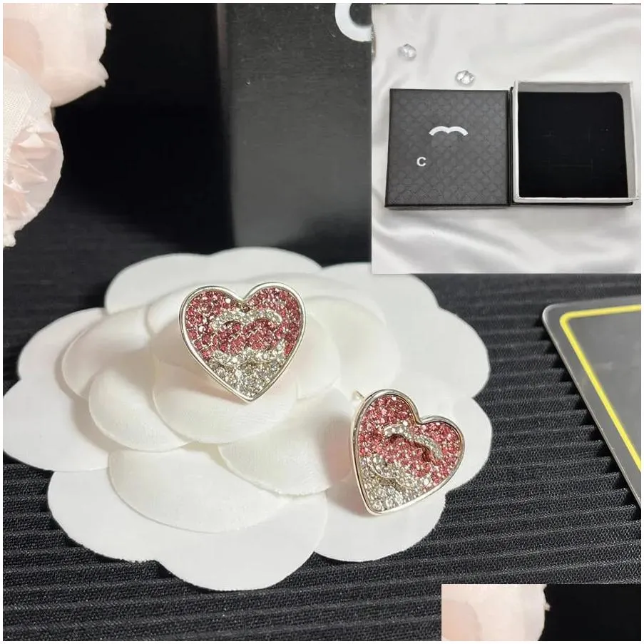 boutique heart stud diamond earrings cute style charming womens jewelry classic original designer brand stud earrings with box