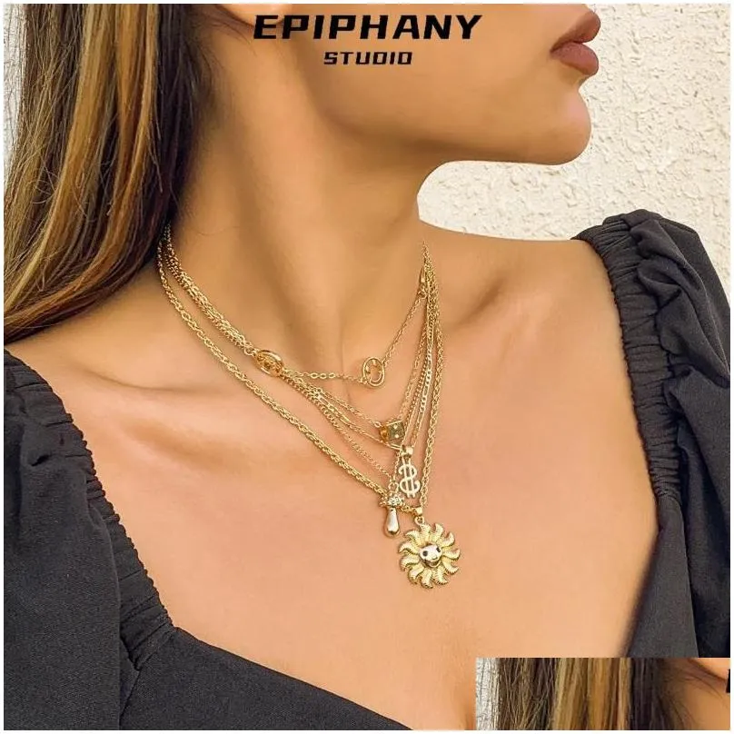 Chains Punk Letter Multilayers Metal Necklace Temperament Sunflower Twists Chain Choker Items