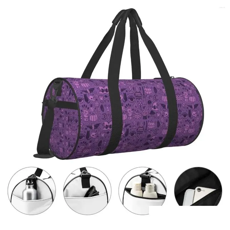 Outdoor Bags Gym Bag Witchy Halloween Purple Sports With Shoes Fashion Male Female Waterproof Design Handbag Funny Training Fitness