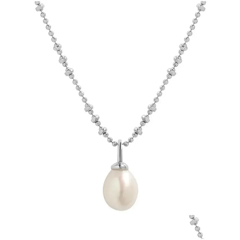 Necklaces Minimalist design with a textured freshwater pearl bead chain S925 sterling silver collarbone necklace for women
