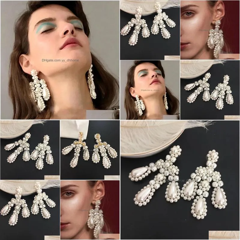 famous brand natural irregular pearl flower exaggerated big earrings for women top quality luxury jewelry designer runway
