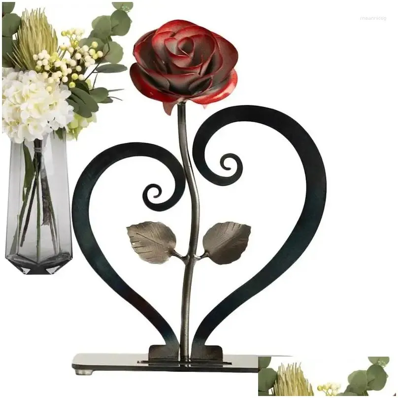 Decorative Flowers Metal Rose Gift Wrought Iron Wedding Anniversary For Wife Living Room Bedroom Study
