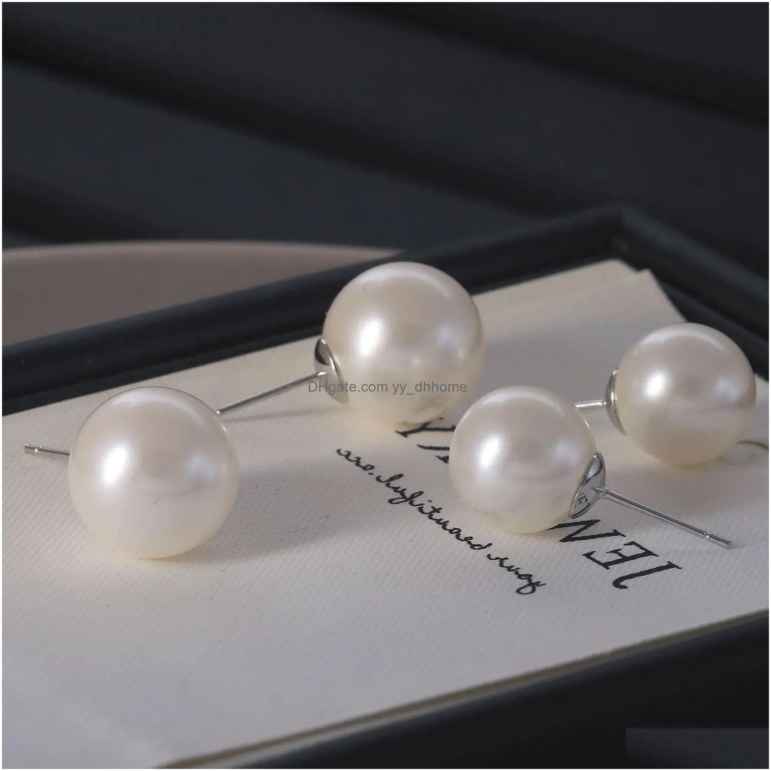 minimalist stud earrings s925 silver needle 8mm 10mm 12mm 14mm imitation pearl earrings korean style earrings women wedding party jewelry valentines day gift