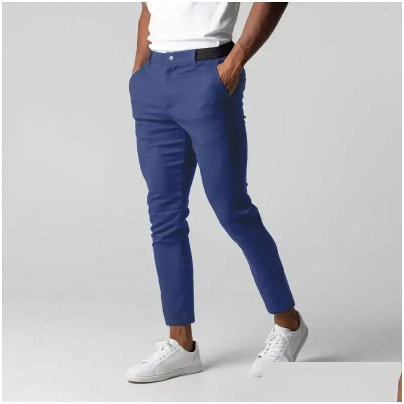 Men`s Pants Men Casual Trousers Breathable Elegant Slim Fit Business With Elastic Waist Button Closure For Work