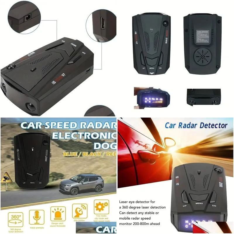 Communications Car Radar Detector 360Degree 16 Band LED Display Anti Police Radar Detector Speed Voice Alert Warning Russia/English