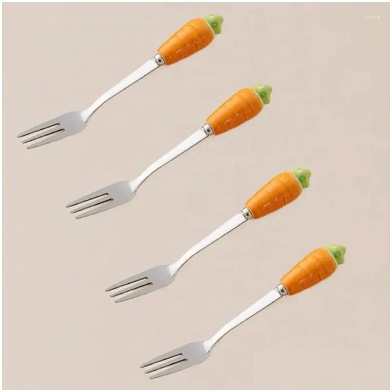 Dinnerware Sets Cute Ceramic Jar Fruit Fork Set 304 Stainless Steel Cake Home Party Dessert Storage Child Tableware