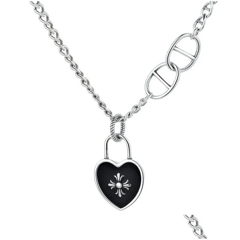 Chains South Korea`s East Gate S925 Sterling Silver Drop Glue Love Necklace Fashion Simple INS Wind Student Thai