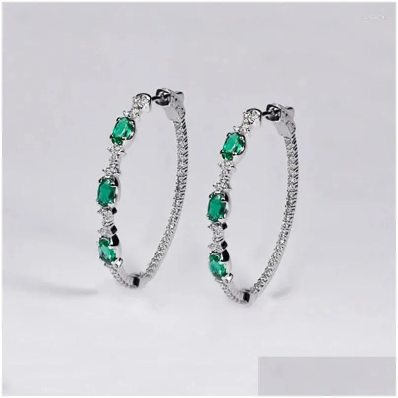 Hoop Earrings DRlove Vintage For Women With Green Cubic Zirconia Bling Earring Beauty Anniversary Gift Female Jewelry 2024