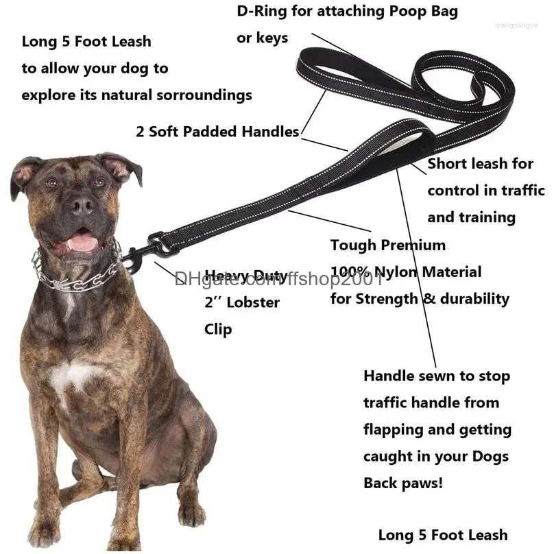 dog collars leashes outdoor travel training chain heavy duty double handle lead for er control safety dual