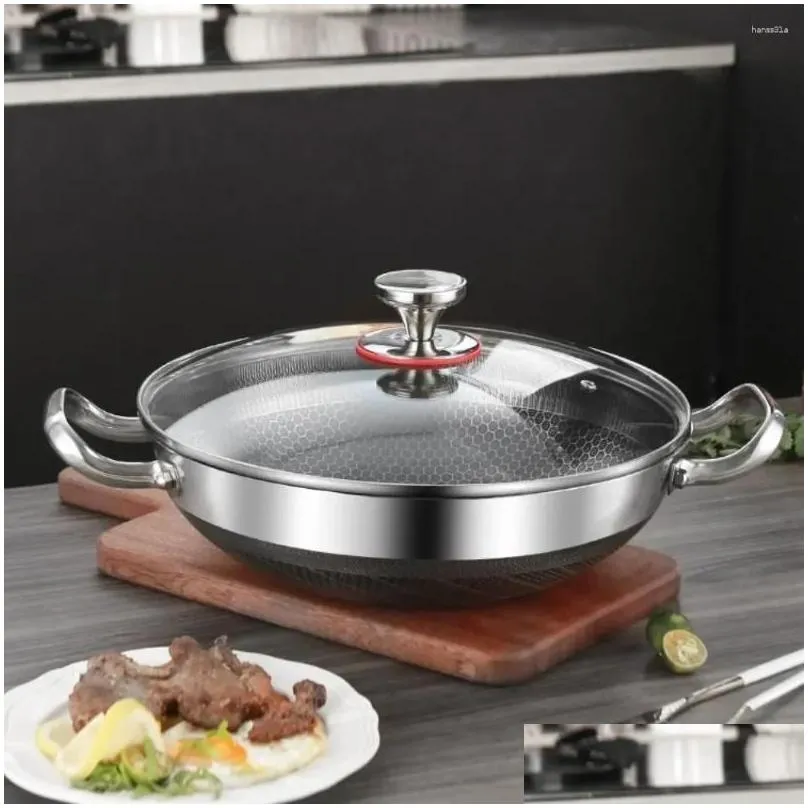 Pans Frying Pan Food Grade 304 Stainless Steel Non Stick Honeycomb Pot Bottom Induction Cooker Gas Stove General Wok