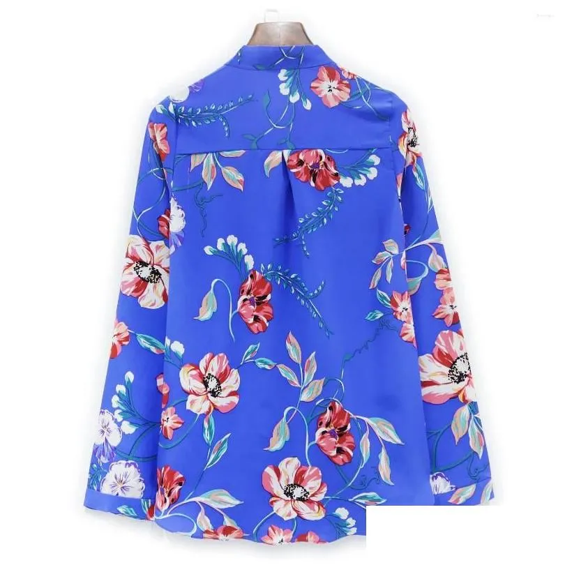 Women`s Blouses BirdTree Real Silk Crepe De Chine Shirt Women Ribbon Streamers Flower Print Elegant Temperament 2024 Summer T41622QD