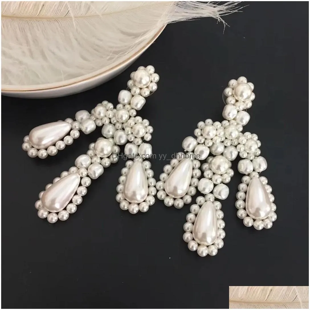 famous brand natural irregular pearl flower exaggerated big earrings for women top quality luxury jewelry designer runway