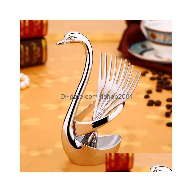 forks stainless steel silver tableware fruit dessert flatware dinnerware n base holder with 5 and coffee spoons