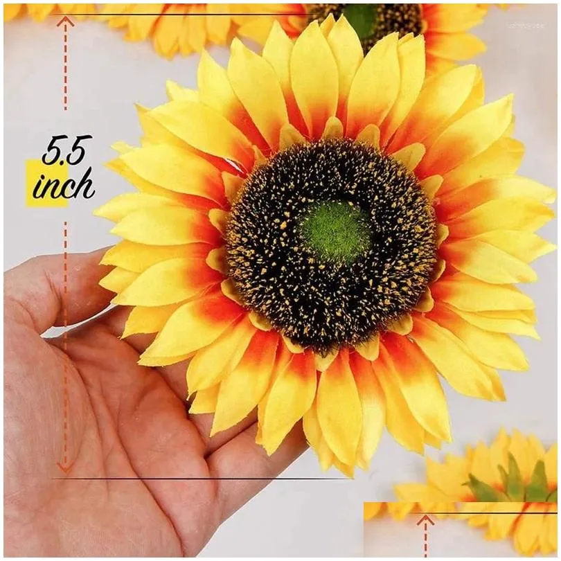 Decorative Flowers 10Pcs Silk Sunflowers Heads Set Arrangements For Party Wedding Decor Craft 5.5 Inch