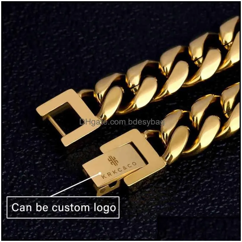 Chokers Necklaces Pendants Jewelry Krkc Co Wholale Custom Hip Hop Cuban Curb Link Mens  Stainls Steel 14K 18K Gold Plated Chain