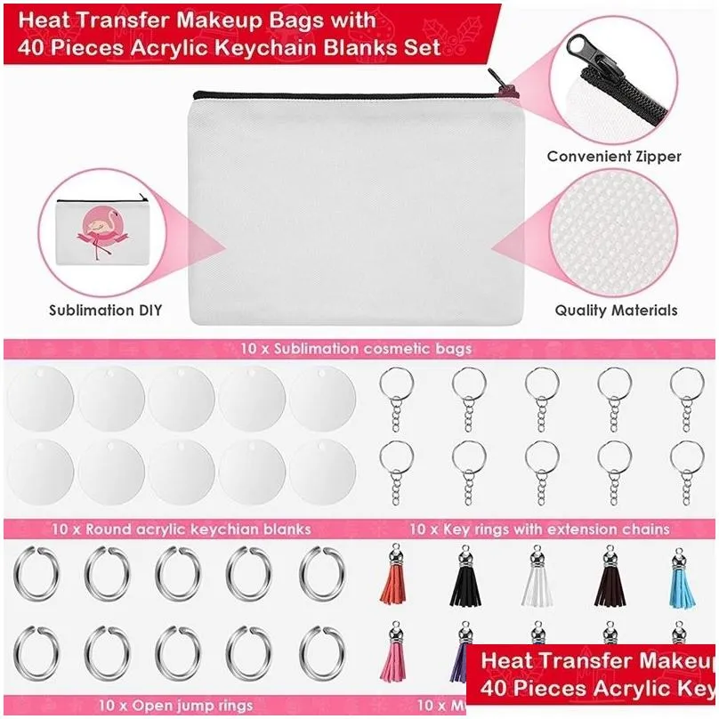 Keychains 10 Pieces Sublimation Blanks Pouch DIY Heat Transfer Makeup Bags Iron On Transfer Zipper Canvas Pen Case For Women Kids