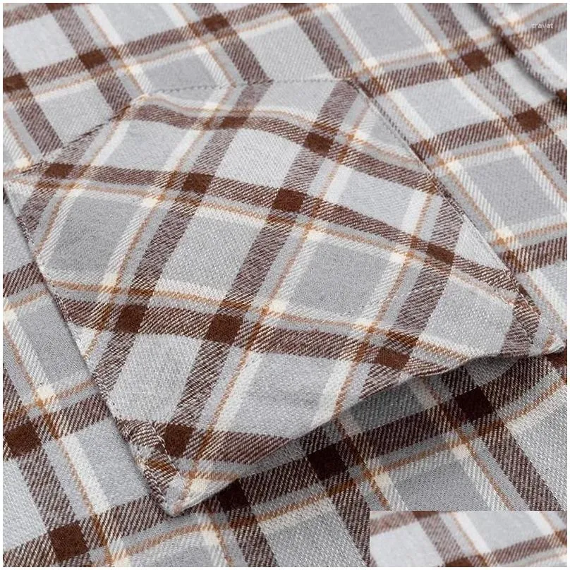 Men`s Casual Shirts 2024 Spring And Autumn Brushed Plaid Shirt For Long Sleeves With Texture Middle Elderly Outwear