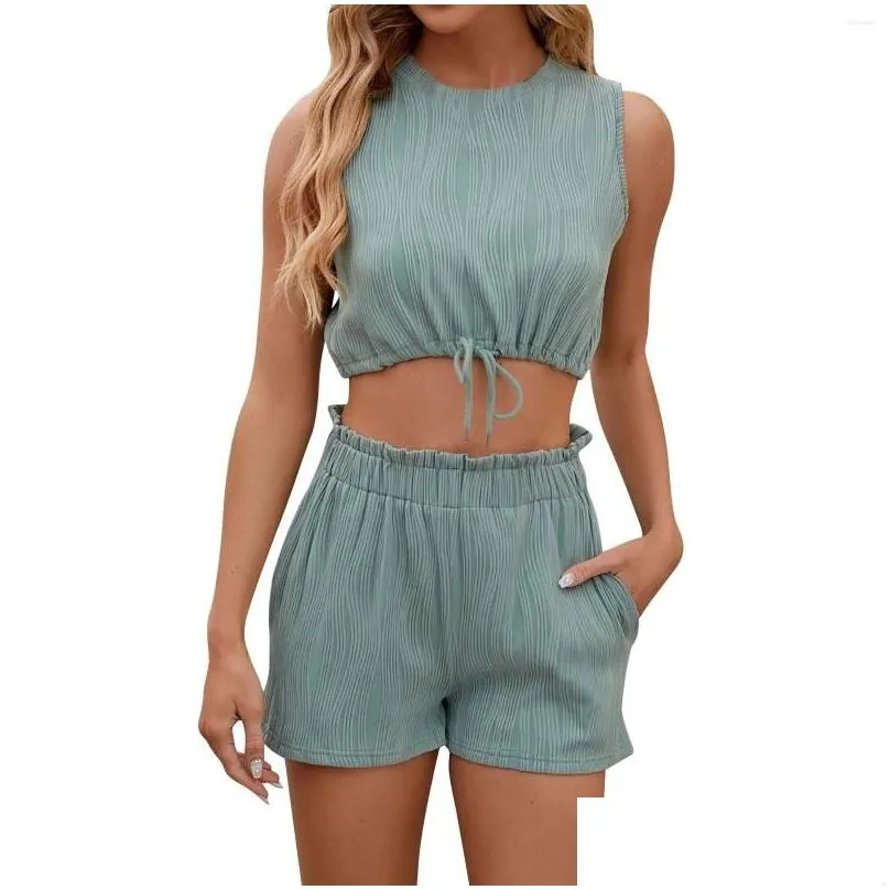 Gym Clothing Women`S Spring/Summer Solid Color Crew Neck Tank Top Cute Swimming Suits Women Shorts For Teens Swim And Set