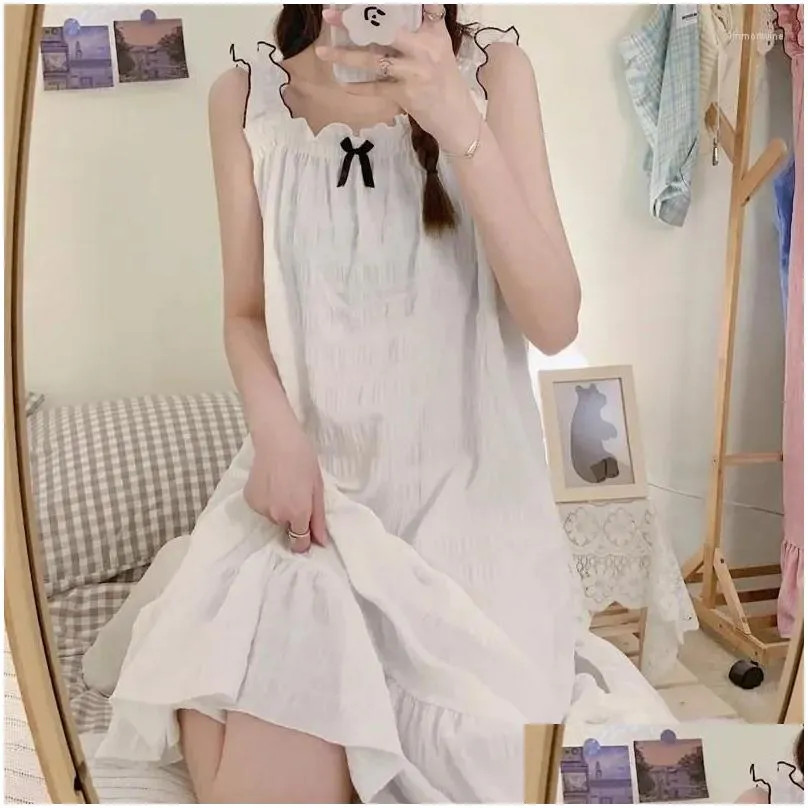 Women`s Sleepwear Sleeveless Sleepshirt Sweet Girl Strap Summer Home Nightdress Nighty Women Cotton Nightwear Nightgowns Pajamas