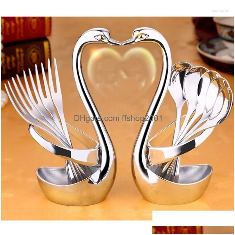 forks stainless steel silver tableware fruit dessert flatware dinnerware n base holder with 5 and coffee spoons