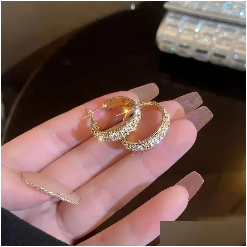 Hoop Earrings Fashion Inlaid Zircon C-Shaped For Women Gold Silver Color Light Luxury Circle Earring Wedding Party Jewelry Gifts