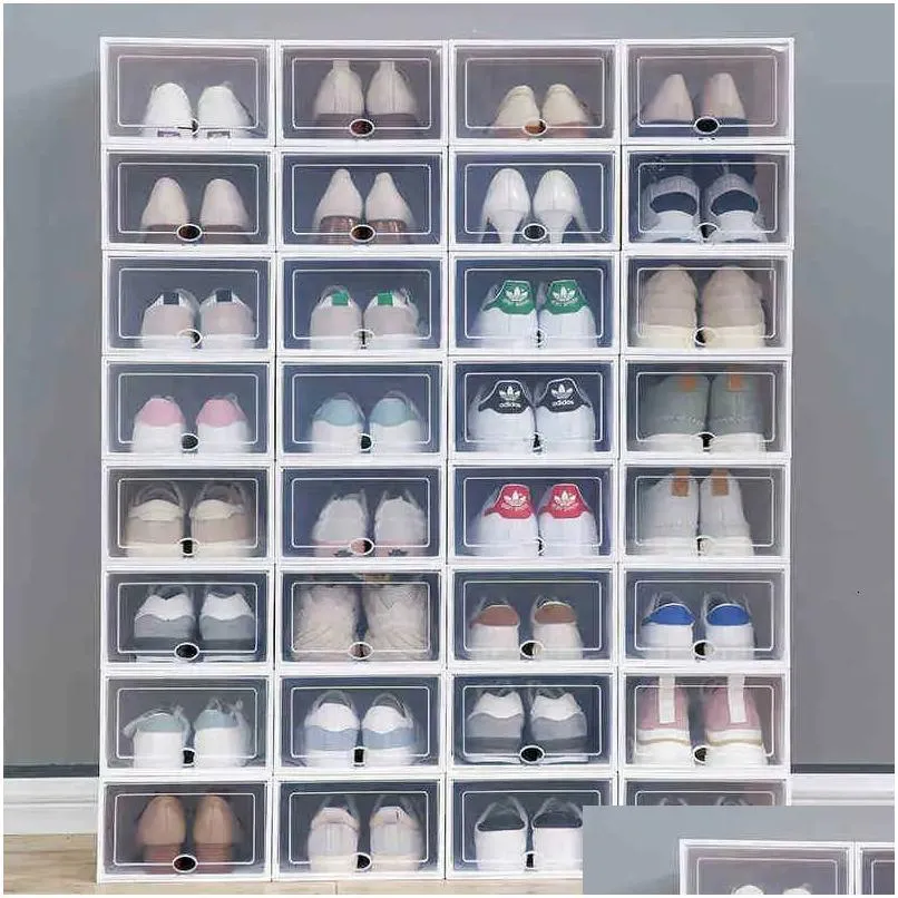 storage boxes bins clear fold plastic shoes case thickened transparent box door home closet organizer shelf stack 231114