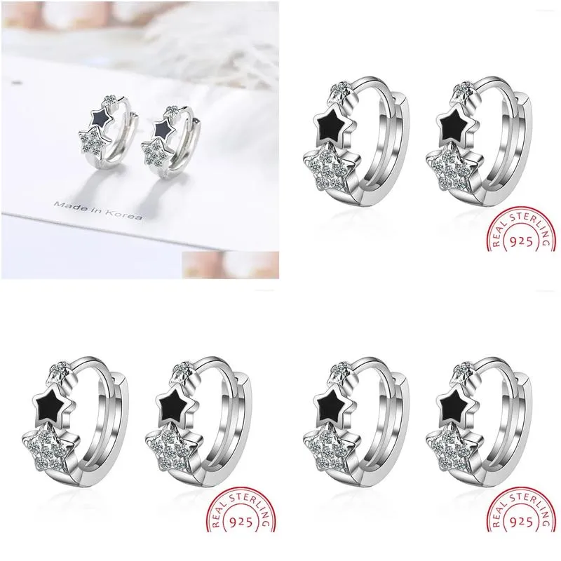 Hoop Earrings 925 Sterling Silver Star-Shaped Stackable Star CZ Ear Buckles For Women & Girls Fine Jewelry DIY Gifts BSE979