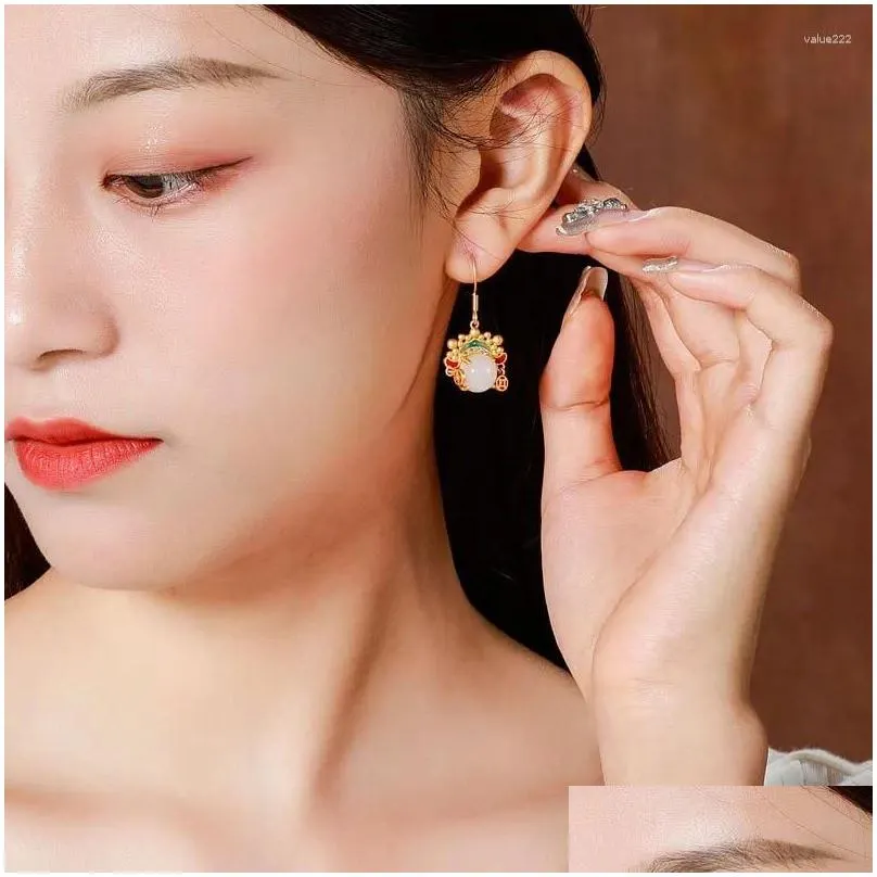 Stud Earrings Spring And Summer National Fashion Earring Accessories Ancient Gold-Plated Jade Chinese Style Drama Dao Ma Dan Face