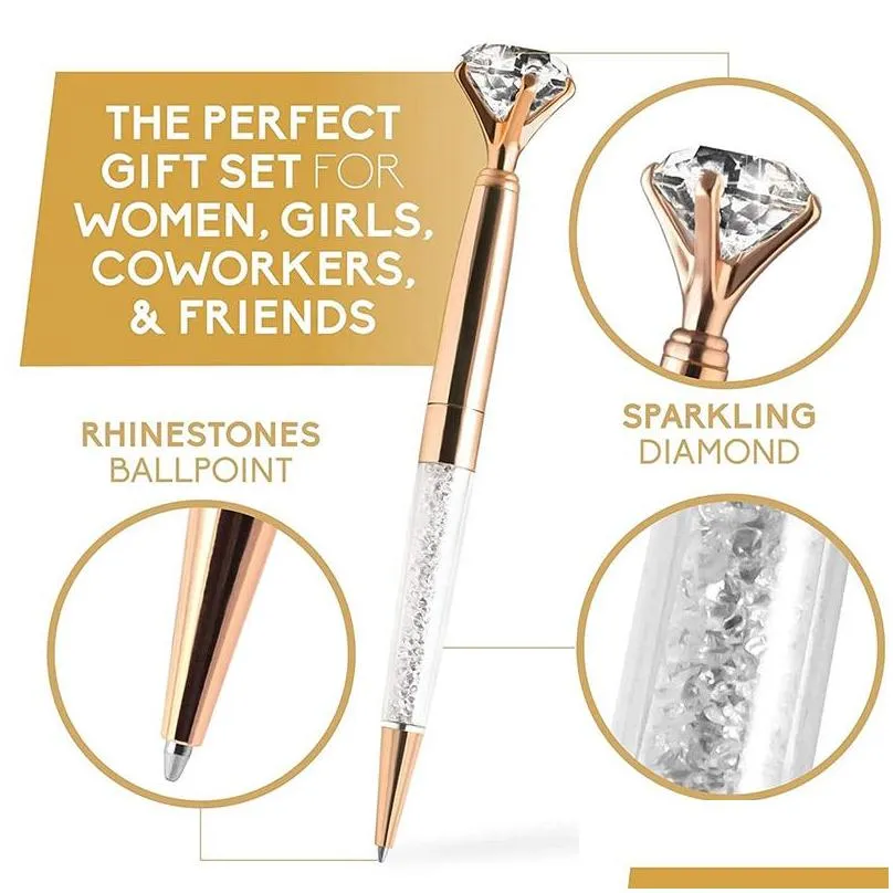 Ballpoint Pens Diamond Pen Big Crystal Stationery Ballpen Oily Rotate Twisty Black Refill Drop Delivery Office School Business Indus Dh62L