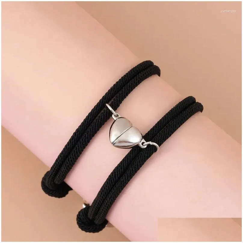 Charm Bracelets 2pcs Magnetic Stainless Steel Dinosaur Pendant Heart Couple Lover Friend Men Women Braid Rope Bangle