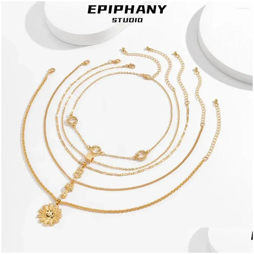 Chains Punk Letter Multilayers Metal Necklace Temperament Sunflower Twists Chain Choker Items