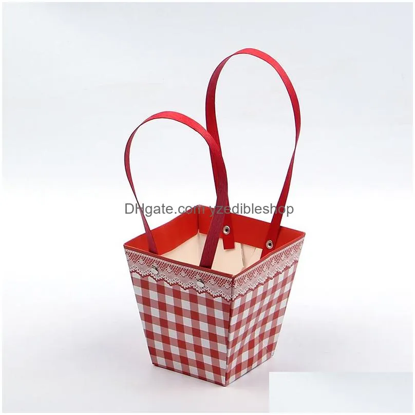 300pcs/lot creative folding flower box with tote portable waterproof florist bouquet packaging case candy snack wrapping basket