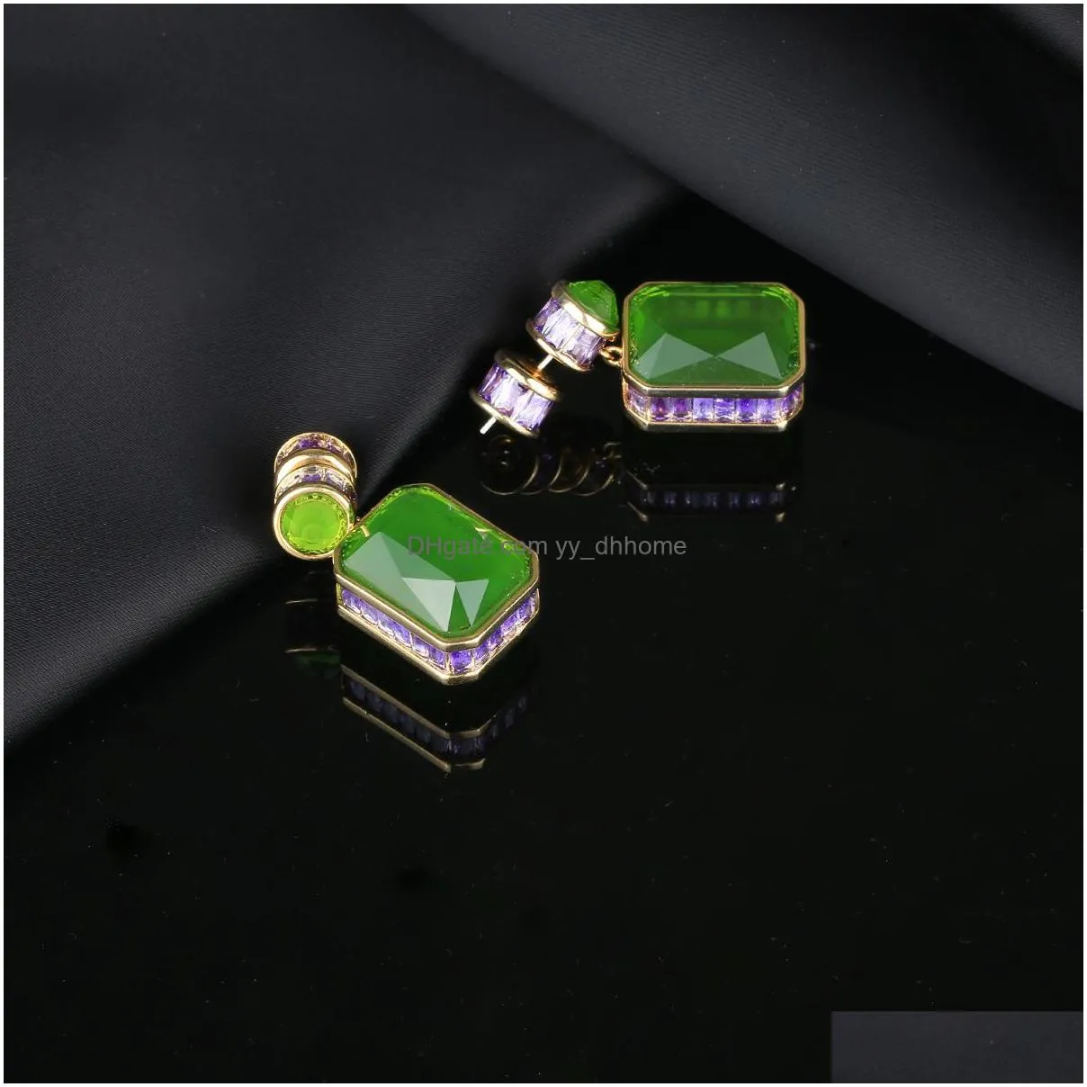 2023 courtly-style geometric colorful gem stud earrings women brand 3a zircon high end earrings charm female s925 silver earrings wedding jewelry