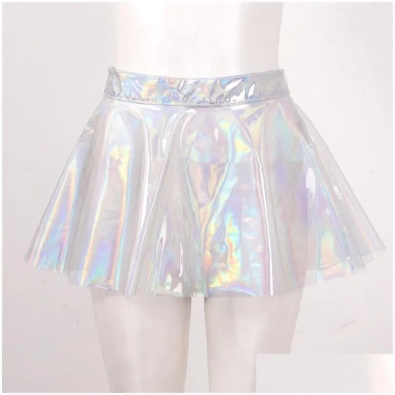 Skirts A-Line Miniskirt Stylish Fairy Grunge Women Glossy Shiny Transparent Flare Skirt High Street Y Club Rave Outfit Can Stacked Dr Dhgvl