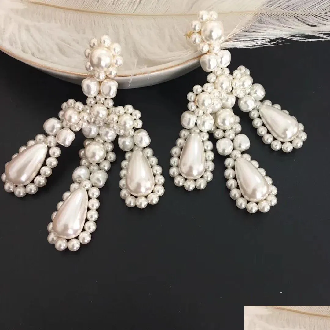 famous brand natural irregular pearl flower exaggerated big earrings for women top quality luxury jewelry designer runway