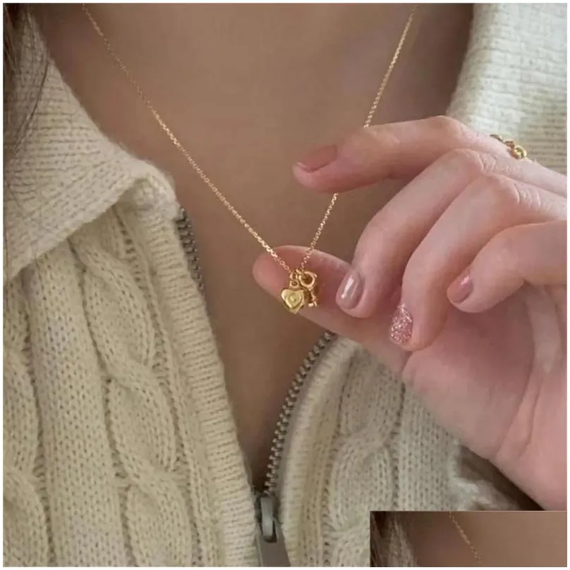 Pendant Necklaces Copper Heart Key Necklace Sweet Korean Style Neckchain Clavicle Chain Jewelry Accessories Solid Color Women