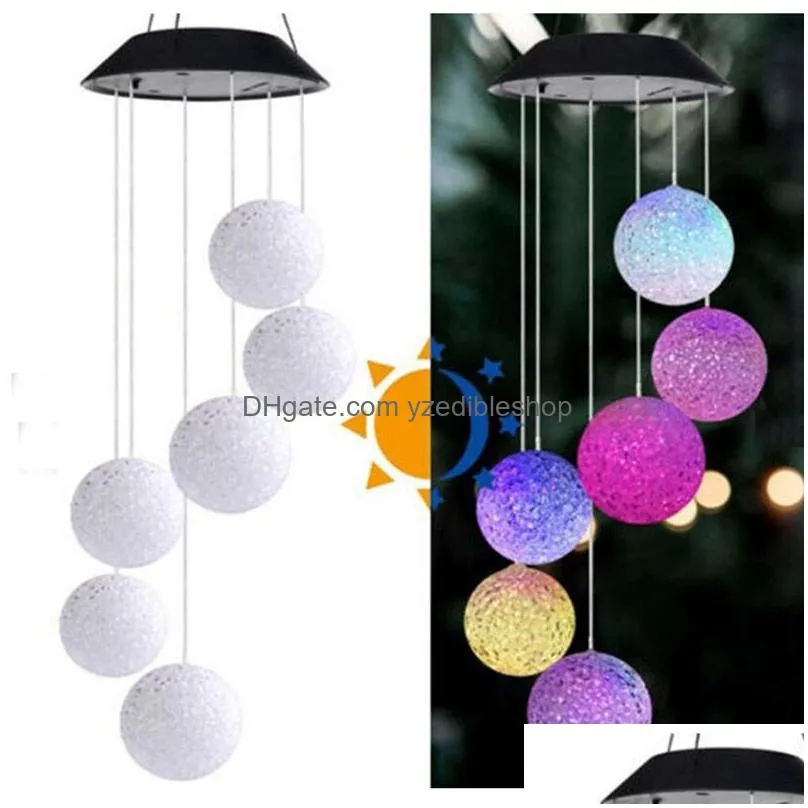 6leds ball hanging multicolor solar wind chimes decorative led light for window party garden wedding led decorative light