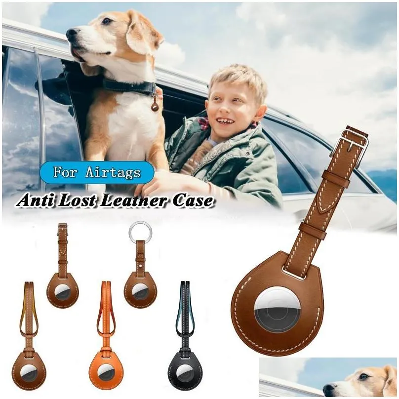 Cords, Slings And Webbing Leather Protective Sleeve Case Er For Airtags Anti-Lost Keychain Bluetooth Tracker Protect Sil Shell  A Dhzme