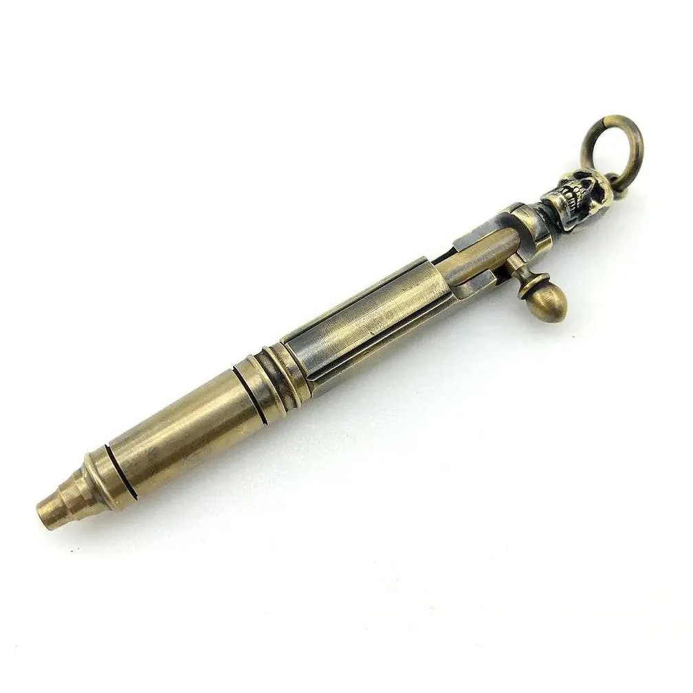 Tools Outdoors Writing Tools EDC Mini Pocket Pen Handmade Skull Brass Bolt Ballpoint Pen